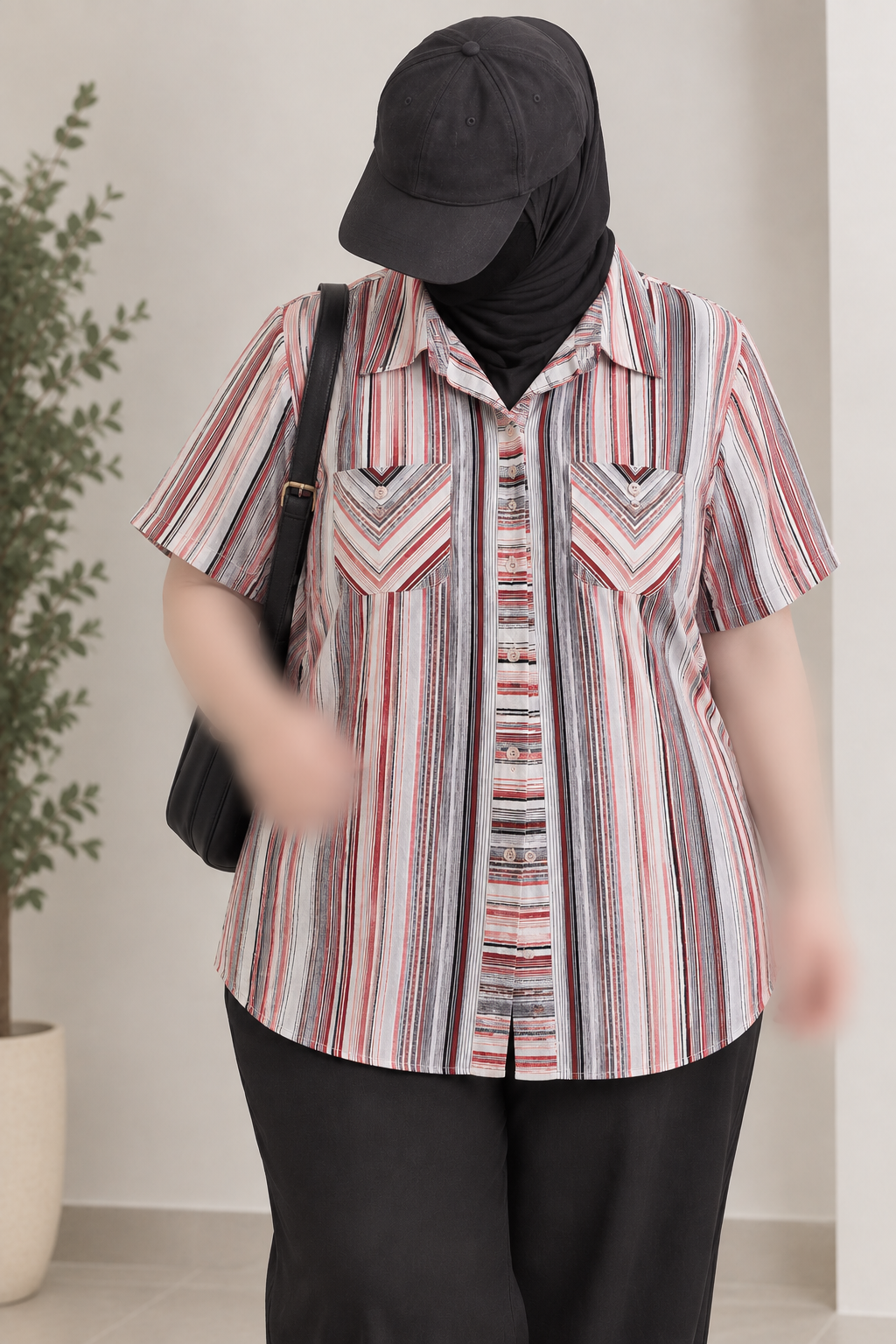 شومیز حراجی زنانه نخی آستین کوتاه وارداتی طرح خطی رنگی شاد