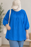 شومیز حراجی زنانه کرپ آستین کوتاه وارداتی قواره آزاد رنگ آبی کاربنی ملایم