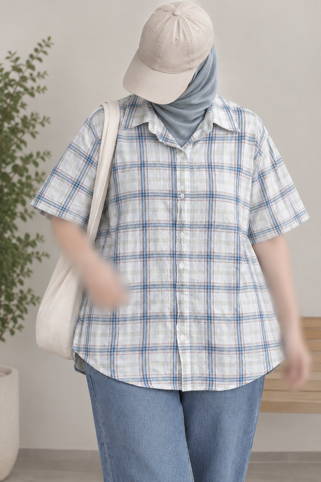 شومیز حراجی زنانه نخی آستین کوتاه وارداتی قواره آزاد طرح ۴خونه رنگی ملایم