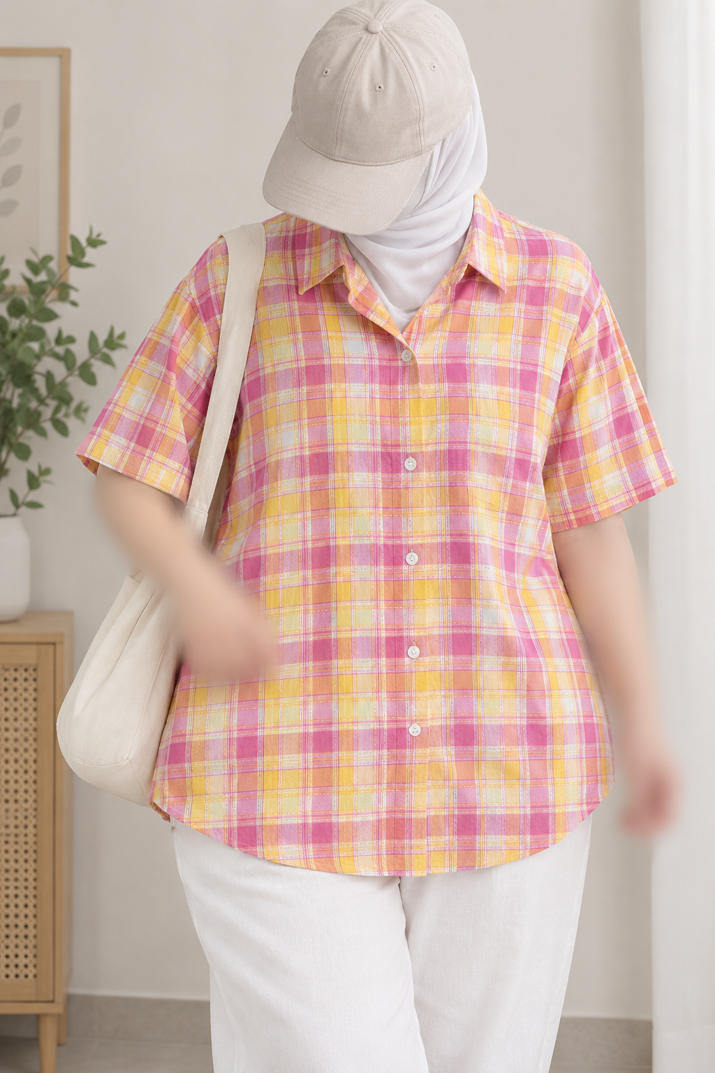 شومیز حراجی زنانه نخی آستین کوتاه وارداتی قواره آزاد طرح ۴خونه رنگی شاد
